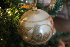 white and gold dove Christmas ornament. 