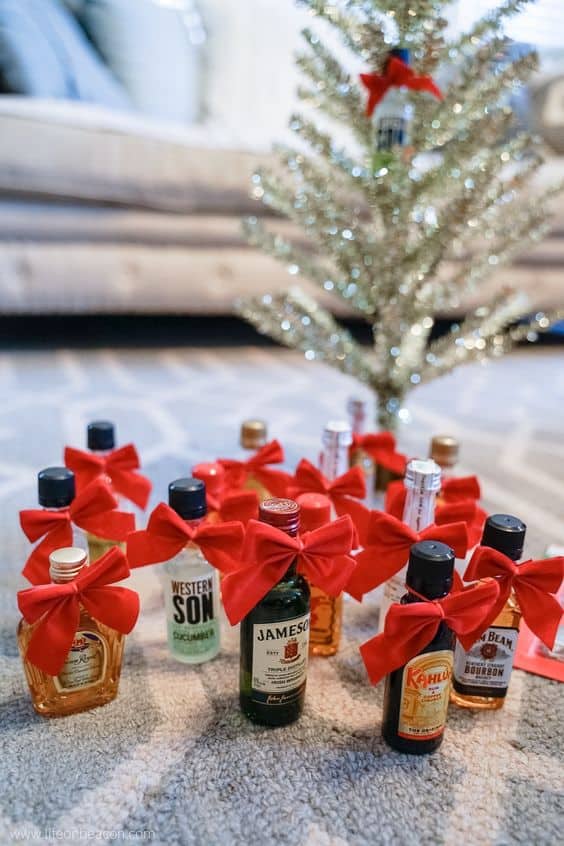 picture of a set of mini booze bottles lining up. Stocking stuffers for dad